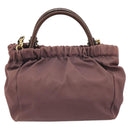 Salvatore Ferragamo Vala Hand Bag Nylon 2way Brown Gold Tone Auth BA14653-2
