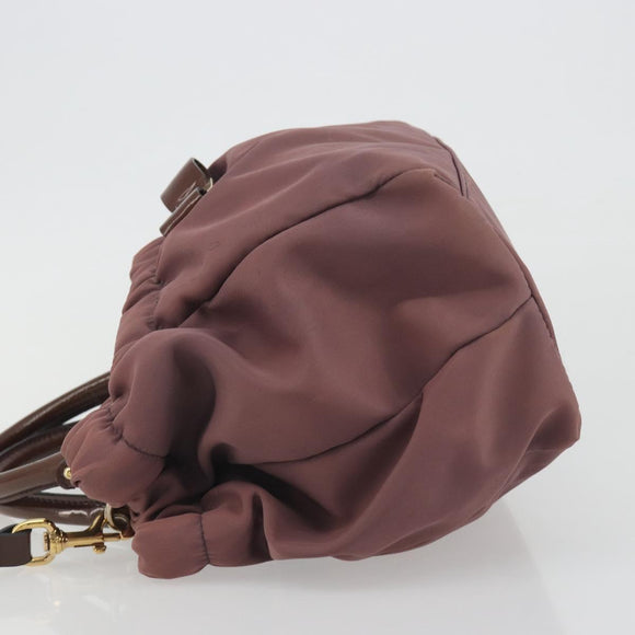 Salvatore Ferragamo Vala Hand Bag Nylon 2way Brown Gold Tone Auth BA14653