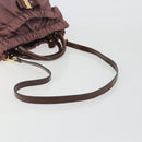 Salvatore Ferragamo Vala Hand Bag Nylon 2way Brown Gold Tone Auth BA14653-8