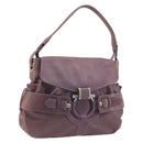 Salvatore Ferragamo Gancini Shoulder Bag Leather Purple Silver Auth BA14654-1
