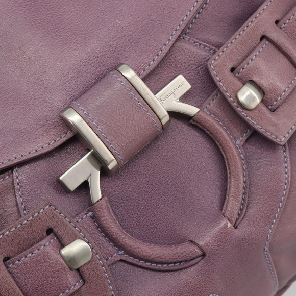 Salvatore Ferragamo Gancini Shoulder Bag Leather Purple Silver Auth BA14654