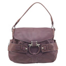 Salvatore Ferragamo Gancini Shoulder Bag Leather Purple Silver Auth BA14654-2