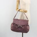 Salvatore Ferragamo Gancini Shoulder Bag Leather Purple Silver Auth BA14654-24