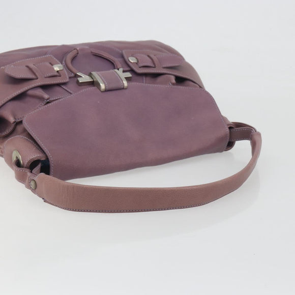 Salvatore Ferragamo Gancini Shoulder Bag Leather Purple Silver Auth BA14654