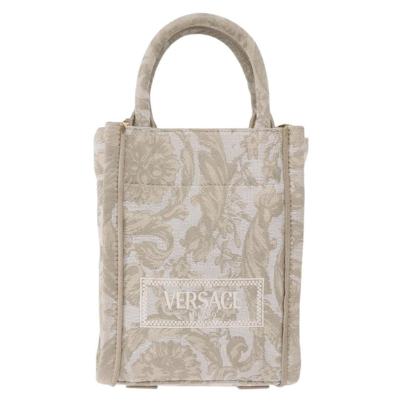 VERSACE Barocco Thena Mini Tote Bag Canvas 2way Beige Gold Tone Auth BA14680V