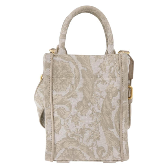 VERSACE Barocco Thena Mini Tote Bag Canvas 2way Beige Gold Tone Auth BA14680V