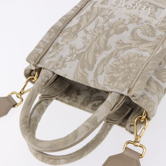 VERSACE Barocco Thena Mini Tote Bag Canvas 2way Beige Gold Tone Auth BA14680V