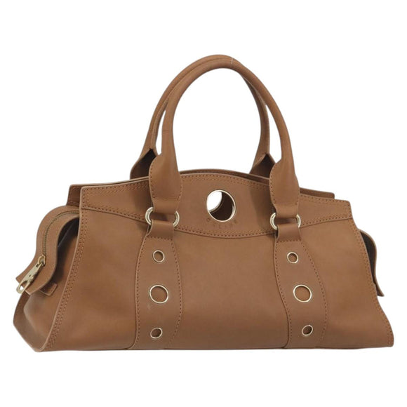 CELINE Hand Bag Leather Brown Gold Tone Auth BA14681V