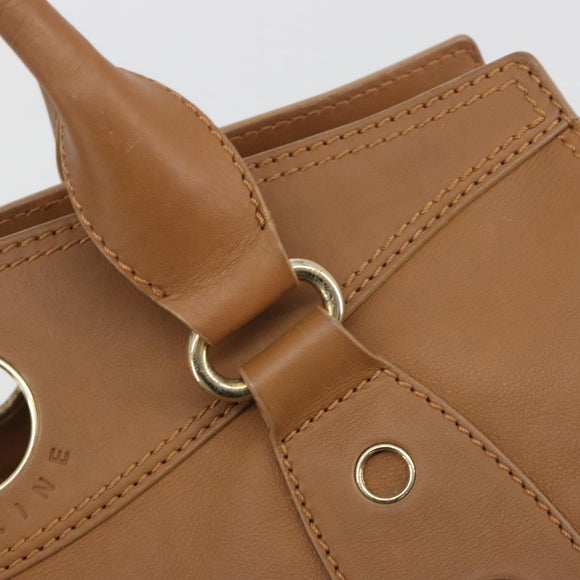 CELINE Hand Bag Leather Brown Gold Tone Auth BA14681V