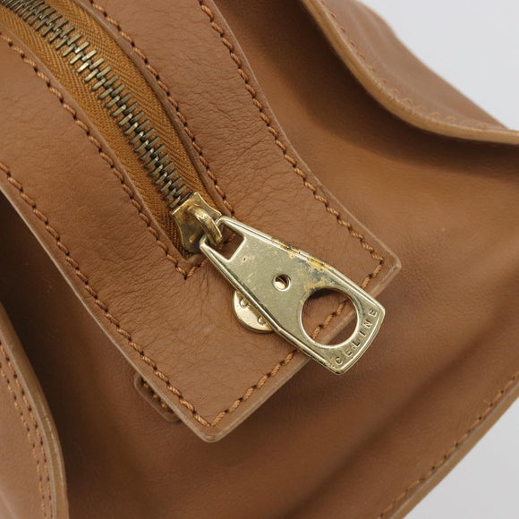 CELINE Hand Bag Leather Brown Gold Tone Auth BA14681V