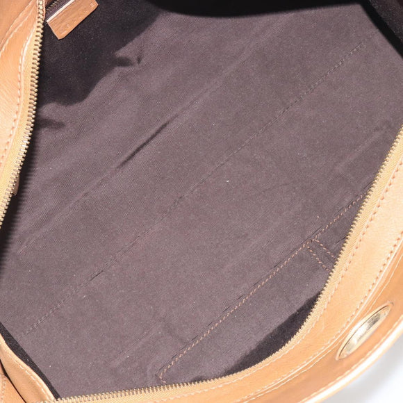 CELINE Hand Bag Leather Brown Gold Tone Auth BA14681V