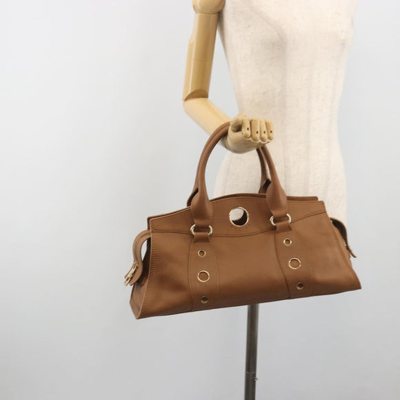 CELINE Hand Bag Leather Brown Gold Tone Auth BA14681V
