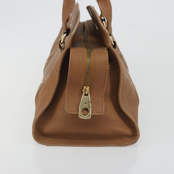 CELINE Hand Bag Leather Brown Gold Tone Auth BA14681V