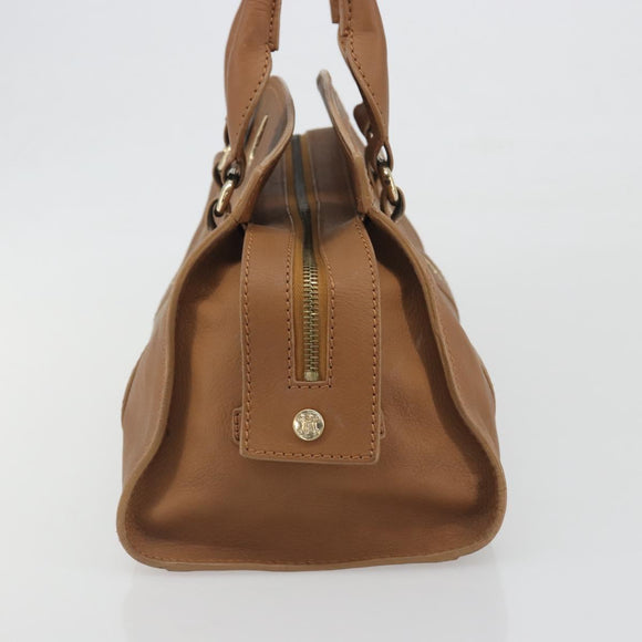 CELINE Hand Bag Leather Brown Gold Tone Auth BA14681V