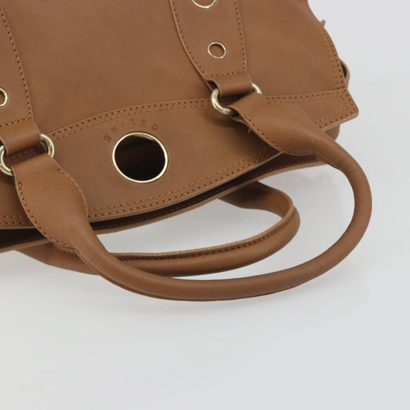 CELINE Hand Bag Leather Brown Gold Tone Auth BA14681V