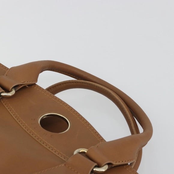 CELINE Hand Bag Leather Brown Gold Tone Auth BA14681V