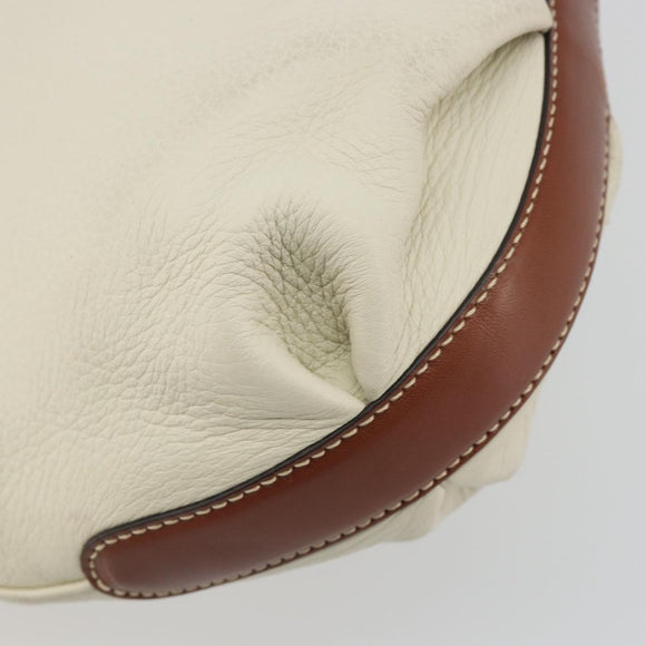 Salvatore Ferragamo Gancini Shoulder Bag Leather White Gold Tone Auth BA14684
