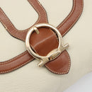 Salvatore Ferragamo Gancini Shoulder Bag Leather White Gold Tone Auth BA14684-15