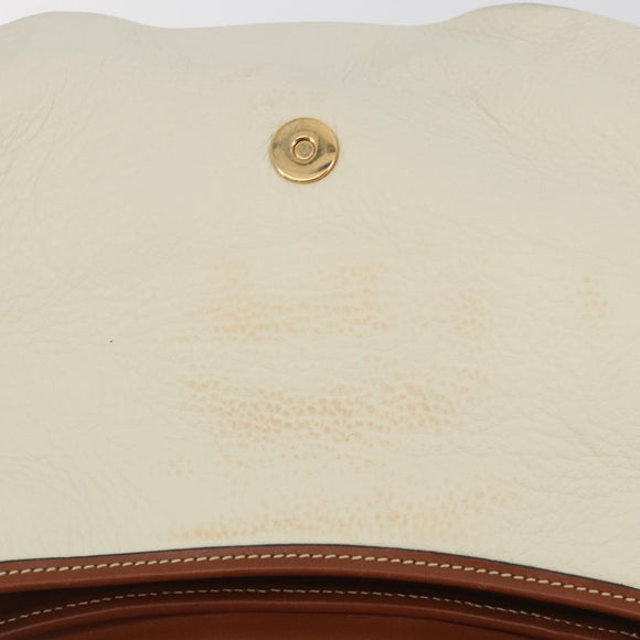 Salvatore Ferragamo Gancini Shoulder Bag Leather White Gold Tone Auth BA14684