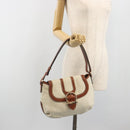 Salvatore Ferragamo Gancini Shoulder Bag Leather White Gold Tone Auth BA14684-26