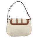 Salvatore Ferragamo Gancini Shoulder Bag Leather White Gold Tone Auth BA14684-3