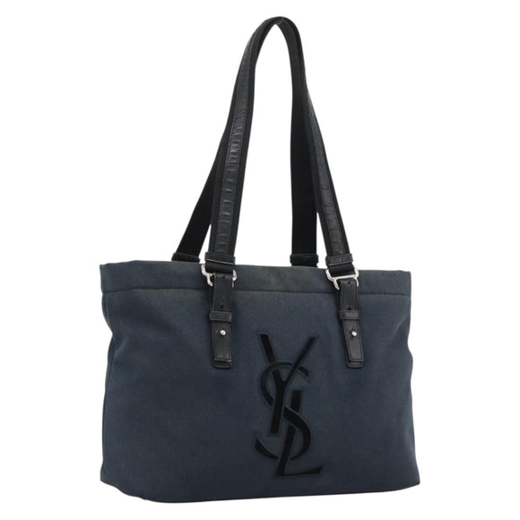 SAINT LAURENT Kahala Tote Bag Canvas Black Silver 135485 Auth BA14685A