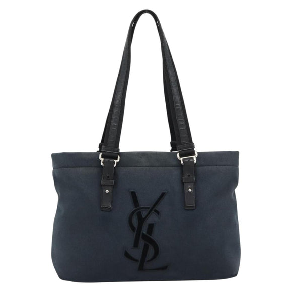 SAINT LAURENT Kahala Tote Bag Canvas Black Silver 135485 Auth BA14685A