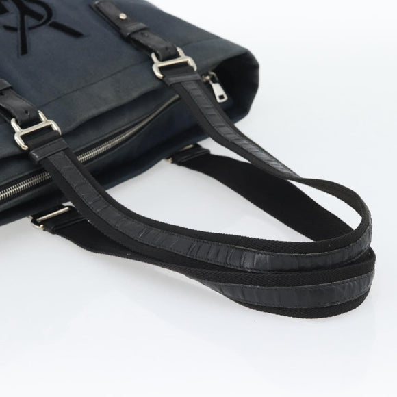 SAINT LAURENT Kahala Tote Bag Canvas Black Silver 135485 Auth BA14685A