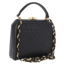 BALLY Hand Bag Leather 2way Black Gold Tone Auth BA14687A-1