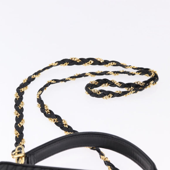 BALLY Hand Bag Leather 2way Black Gold Tone Auth BA14687A