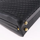 BALLY Hand Bag Leather 2way Black Gold Tone Auth BA14687A-12
