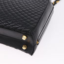 BALLY Hand Bag Leather 2way Black Gold Tone Auth BA14687A-13