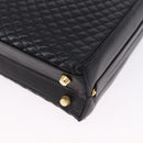 BALLY Hand Bag Leather 2way Black Gold Tone Auth BA14687A-15