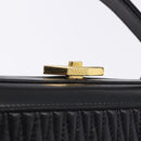 BALLY Hand Bag Leather 2way Black Gold Tone Auth BA14687A-16