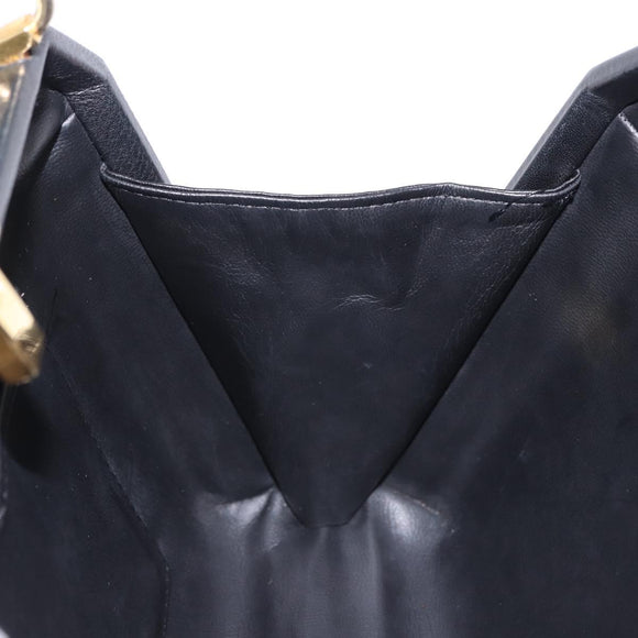 BALLY Hand Bag Leather 2way Black Gold Tone Auth BA14687A