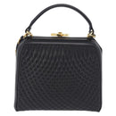 BALLY Hand Bag Leather 2way Black Gold Tone Auth BA14687A-2
