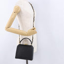 BALLY Hand Bag Leather 2way Black Gold Tone Auth BA14687A-22