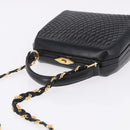 BALLY Hand Bag Leather 2way Black Gold Tone Auth BA14687A-6