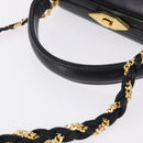 BALLY Hand Bag Leather 2way Black Gold Tone Auth BA14687A-7