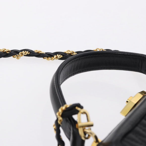 BALLY Hand Bag Leather 2way Black Gold Tone Auth BA14687A