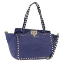 VALENTINO Studs Tote Bag Leather 2way Blue Gold Tone Auth BA14688-1