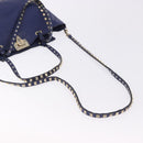 VALENTINO Studs Tote Bag Leather 2way Blue Gold Tone Auth BA14688-9