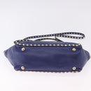 VALENTINO Studs Tote Bag Leather 2way Blue Gold Tone Auth BA14688-6