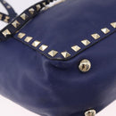 VALENTINO Studs Tote Bag Leather 2way Blue Gold Tone Auth BA14688-10