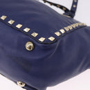 VALENTINO Studs Tote Bag Leather 2way Blue Gold Tone Auth BA14688-16