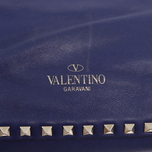 VALENTINO Studs Tote Bag Leather 2way Blue Gold Tone Auth BA14688
