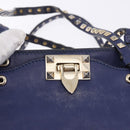 VALENTINO Studs Tote Bag Leather 2way Blue Gold Tone Auth BA14688-20