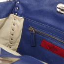 VALENTINO Studs Tote Bag Leather 2way Blue Gold Tone Auth BA14688-24