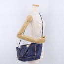 VALENTINO Studs Tote Bag Leather 2way Blue Gold Tone Auth BA14688-26