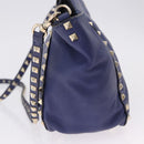 VALENTINO Studs Tote Bag Leather 2way Blue Gold Tone Auth BA14688-4